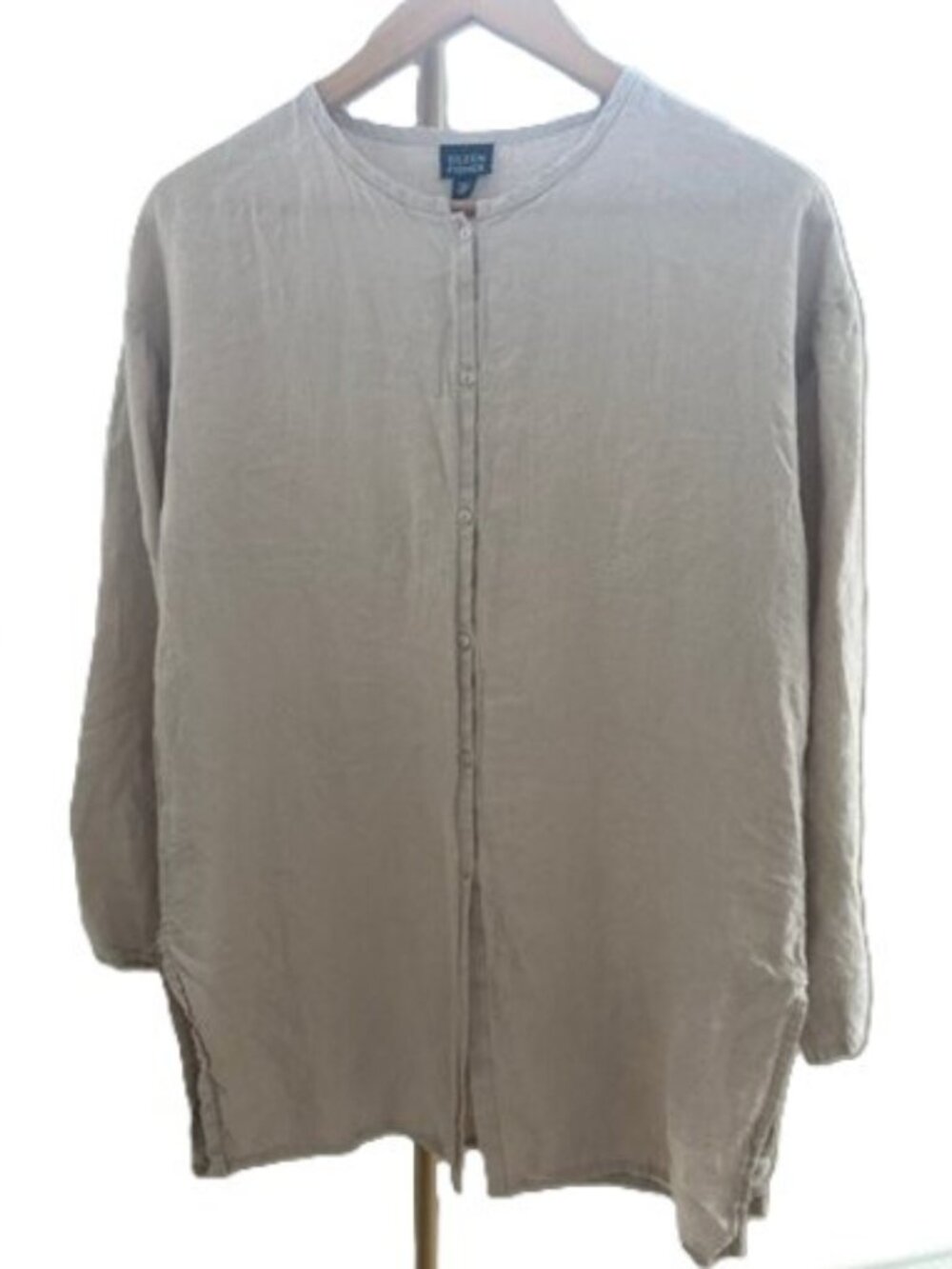 Eileen Fisher 100% Linen Tunic Shirt Natural Beige Small Oversized